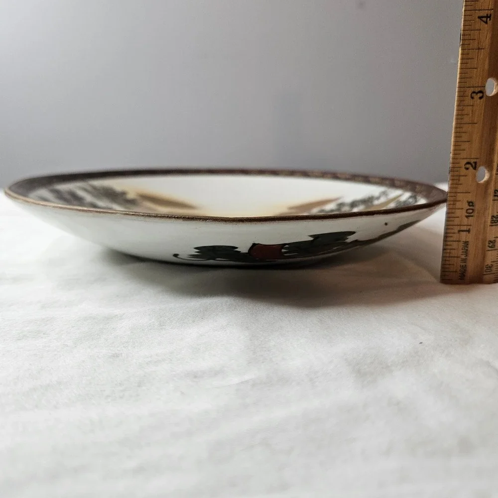 Kutani Japanese Porcelain Plate Bowl Handpainted Landscape Gold Gilt 8.25